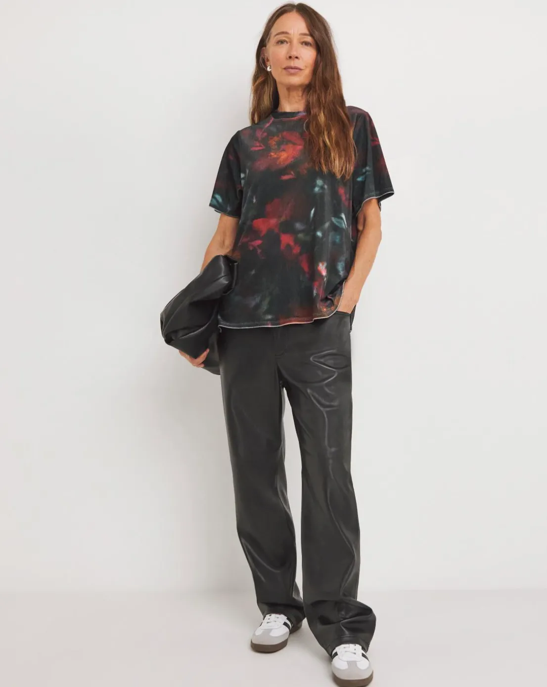 Floral Crew Neck Short Sleeve Velvet Top
