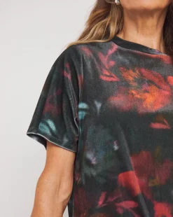 Floral Crew Neck Short Sleeve Velvet Top