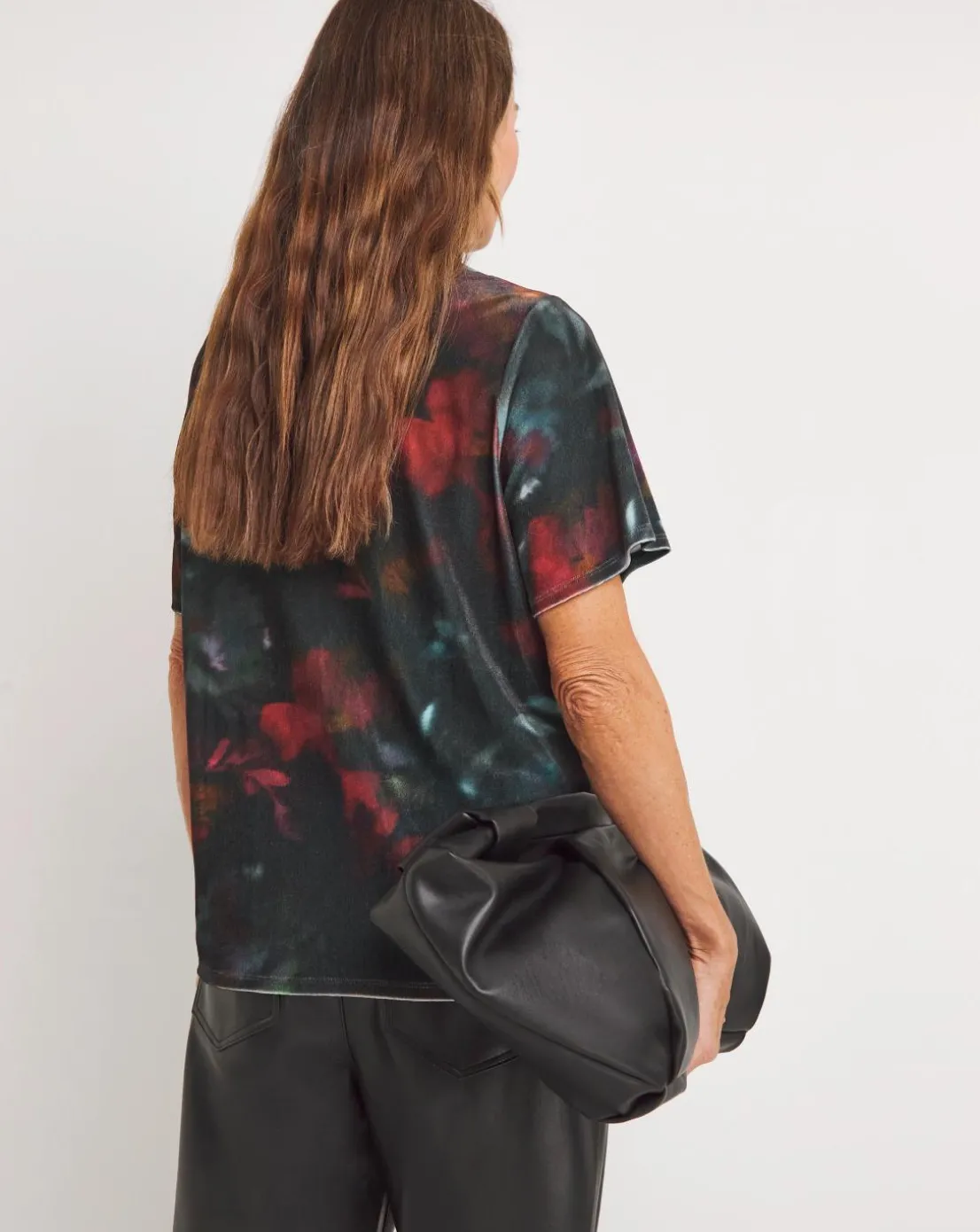 Floral Crew Neck Short Sleeve Velvet Top
