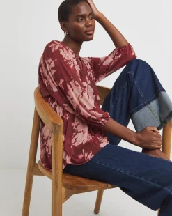 Floral Print V-Neck Mesh Blouse