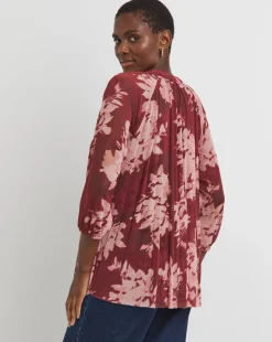 Floral Print V-Neck Mesh Blouse