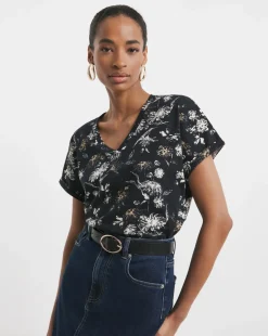 Floral Print V-Neck Short Sleeve T-Shirt