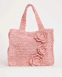 Floral Raffia Mini Tote Bag