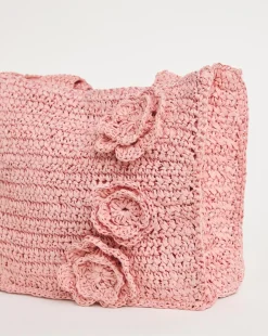 Floral Raffia Mini Tote Bag