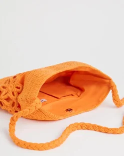 Flower Detail Orange Crochet Tote Bag