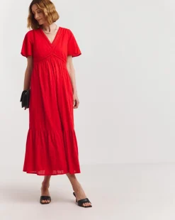 Flutter Sleeve Crochet Maxi Dress