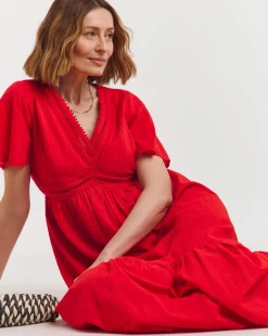 Flutter Sleeve Crochet Maxi Dress