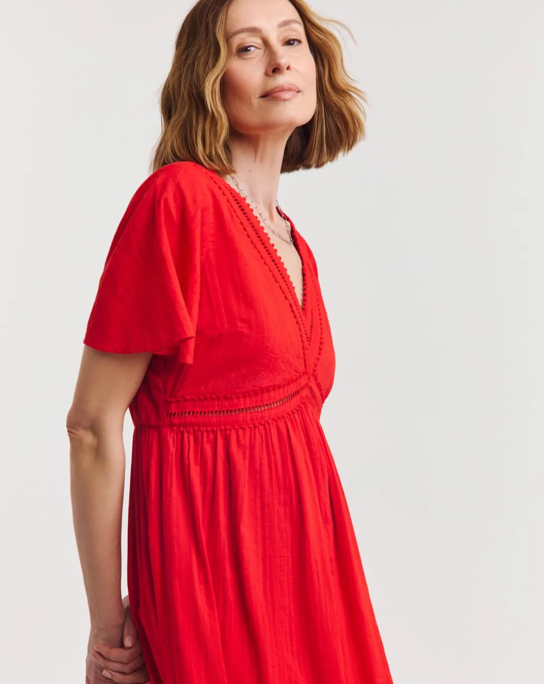 Flutter Sleeve Crochet Maxi Dress