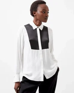 French Connection Chiara Drape Contrast Long Sleeve Shirt