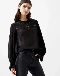 French Connection Emina Chiffon Lace Blouse