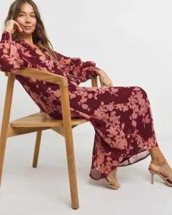 Frill Collar Printed Maxi Dress