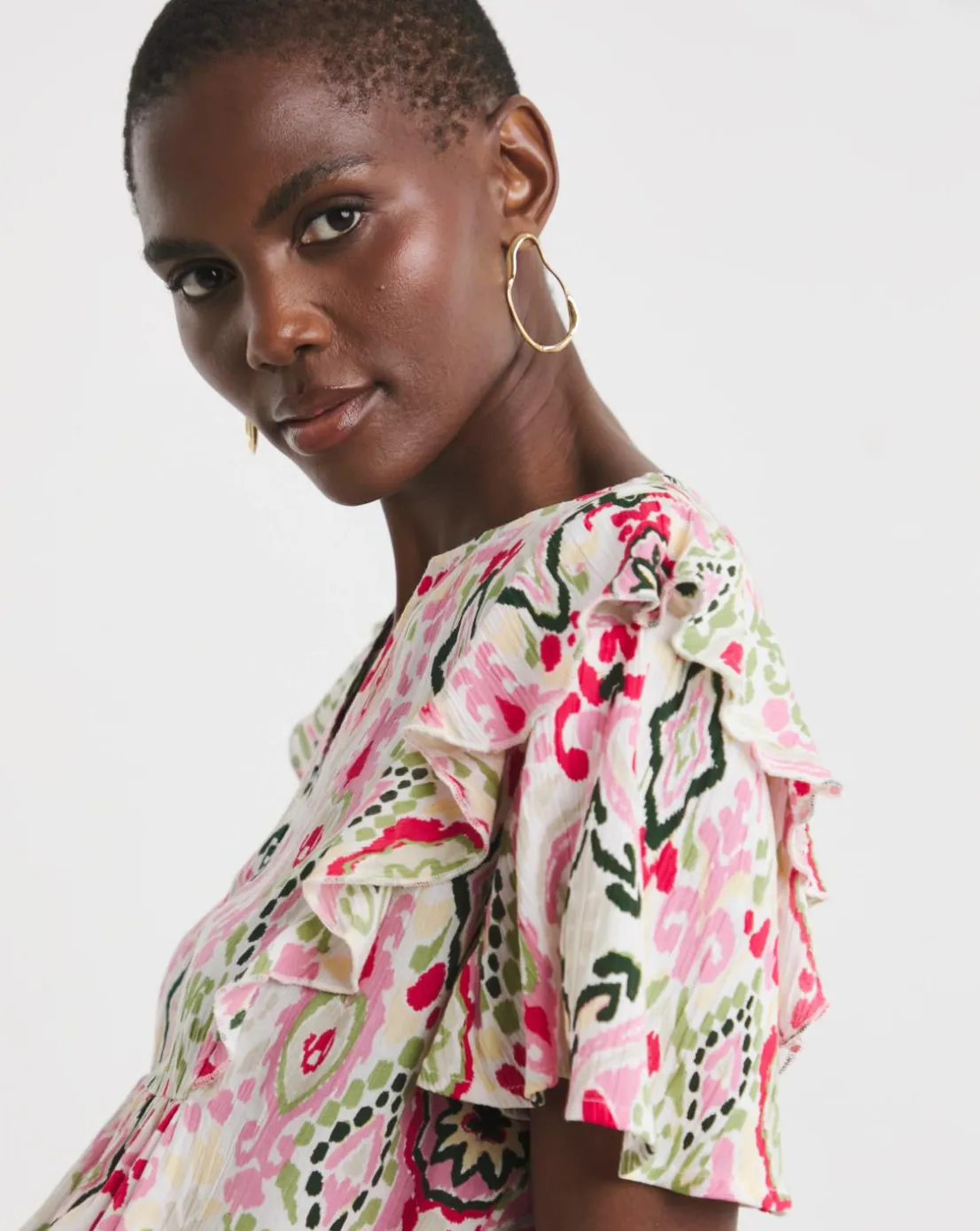 Frill Detail Angel Sleeve Top