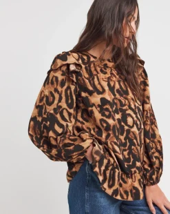 Frill Detail Smock Blouse - Leopard