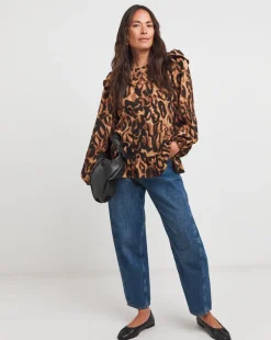 Frill Detail Smock Blouse - Leopard