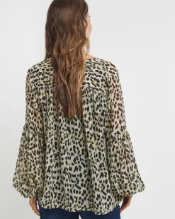 Georgette Blouson Sleeve Tie Detail Blouse - Leopard