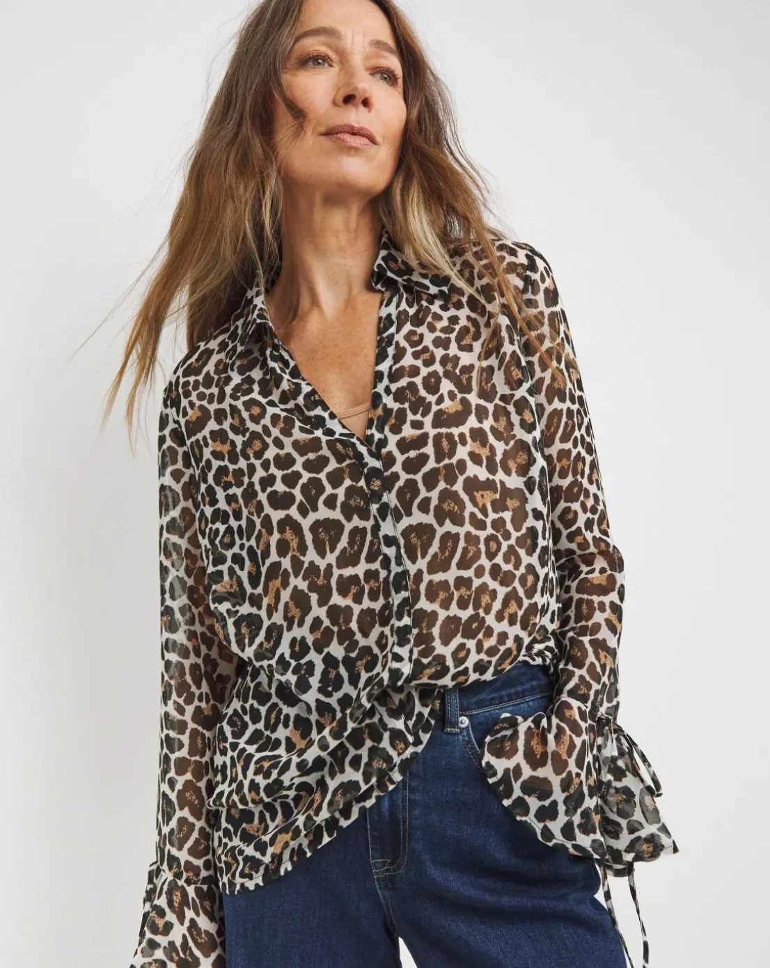 Georgette Frill Cuff Collar Blouse - Animal