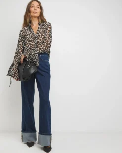 Georgette Frill Cuff Collar Blouse - Animal