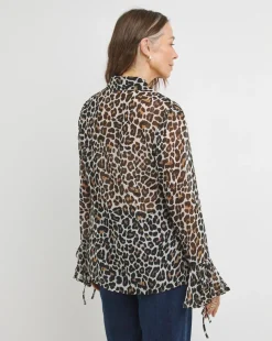 Georgette Frill Cuff Collar Blouse - Animal