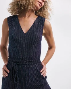 Glitter Stripe Plunge Jumpsuit