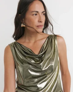 Gold Cowl Neck Foiled Top