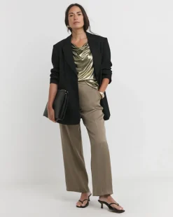 Gold Cowl Neck Foiled Top