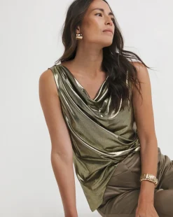 Gold Cowl Neck Foiled Top