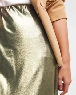 Gold Metallic Jersey Maxi Skirt