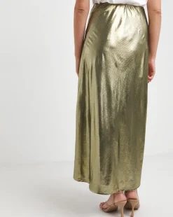 Gold Metallic Jersey Maxi Skirt