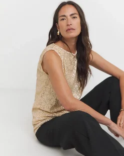 Gold Sequin Longline Tank Top