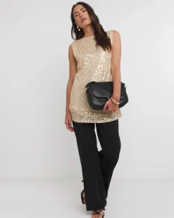 Gold Sequin Longline Tank Top