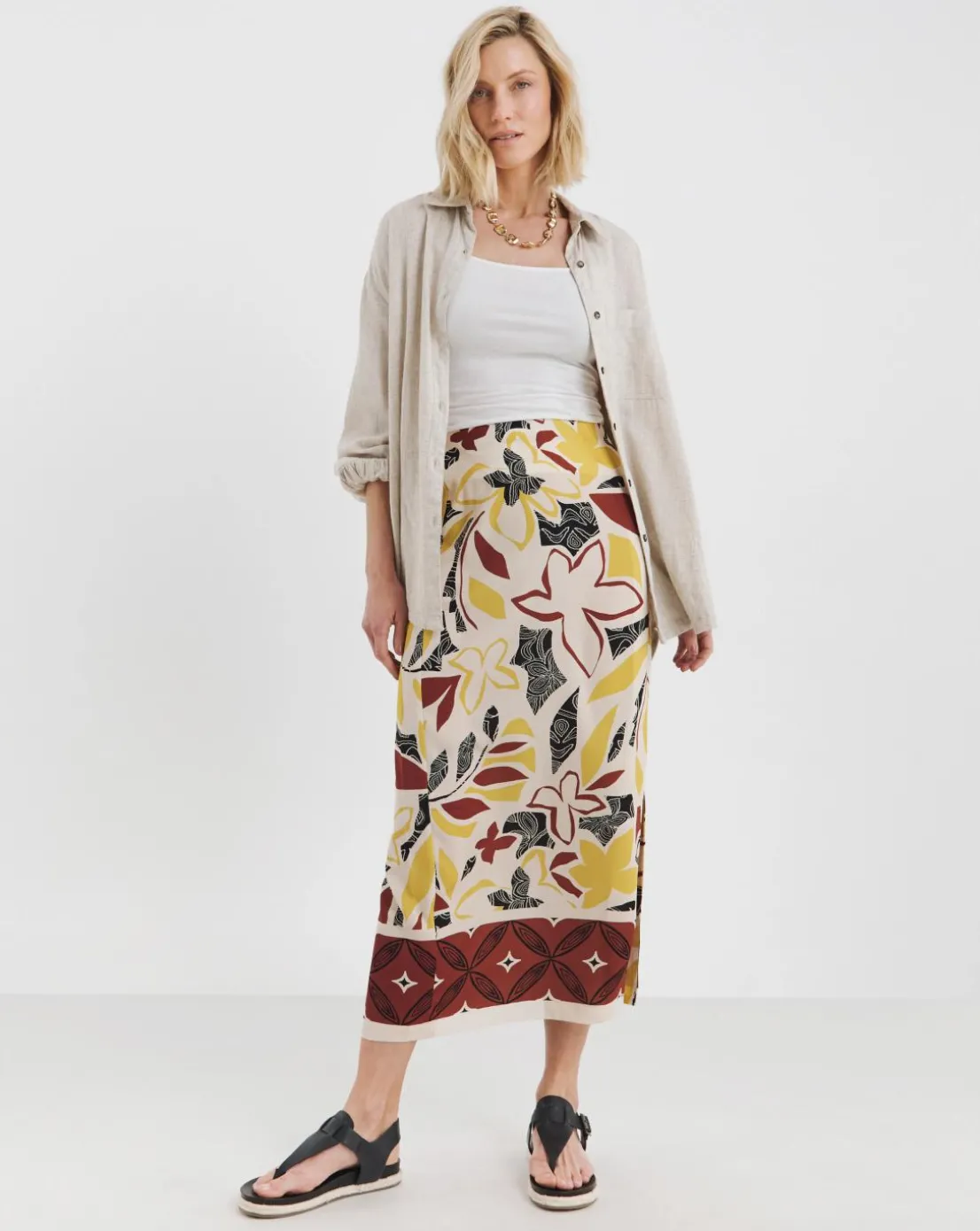 Graphic Print Midi Wrap Skirt