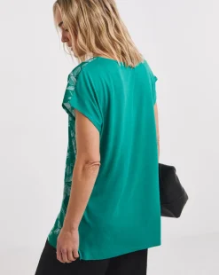 Green Floral Woven Front V-Neck Top