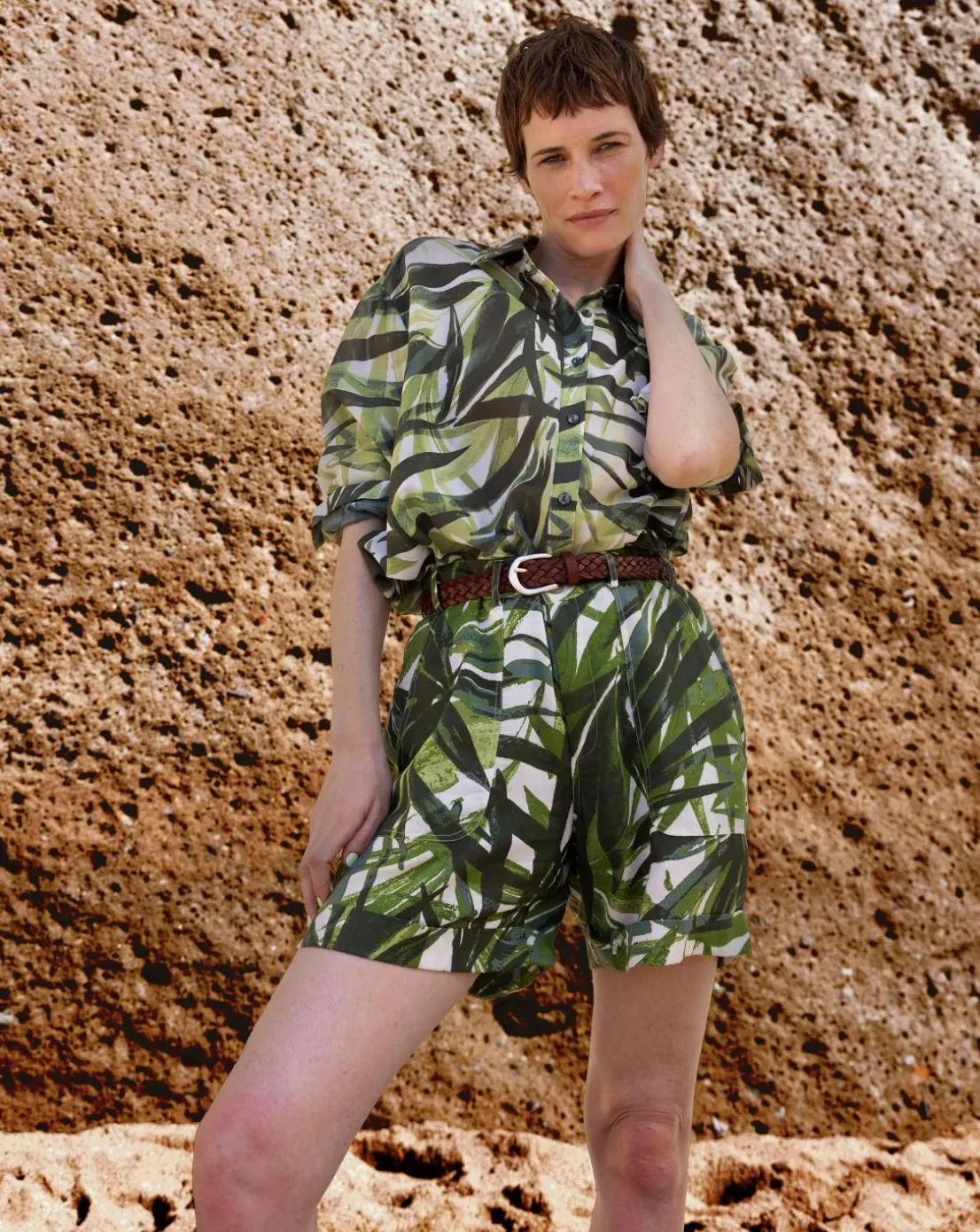 Green Palm Print Bermuda Short