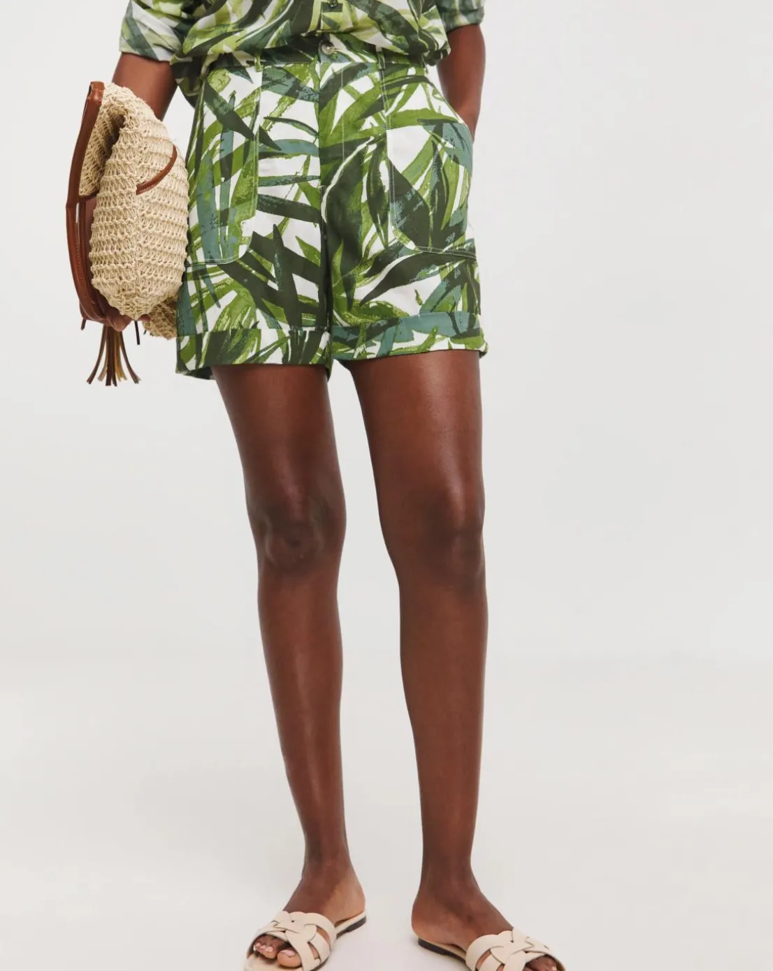 Green Palm Print Bermuda Short