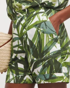 Green Palm Print Bermuda Short