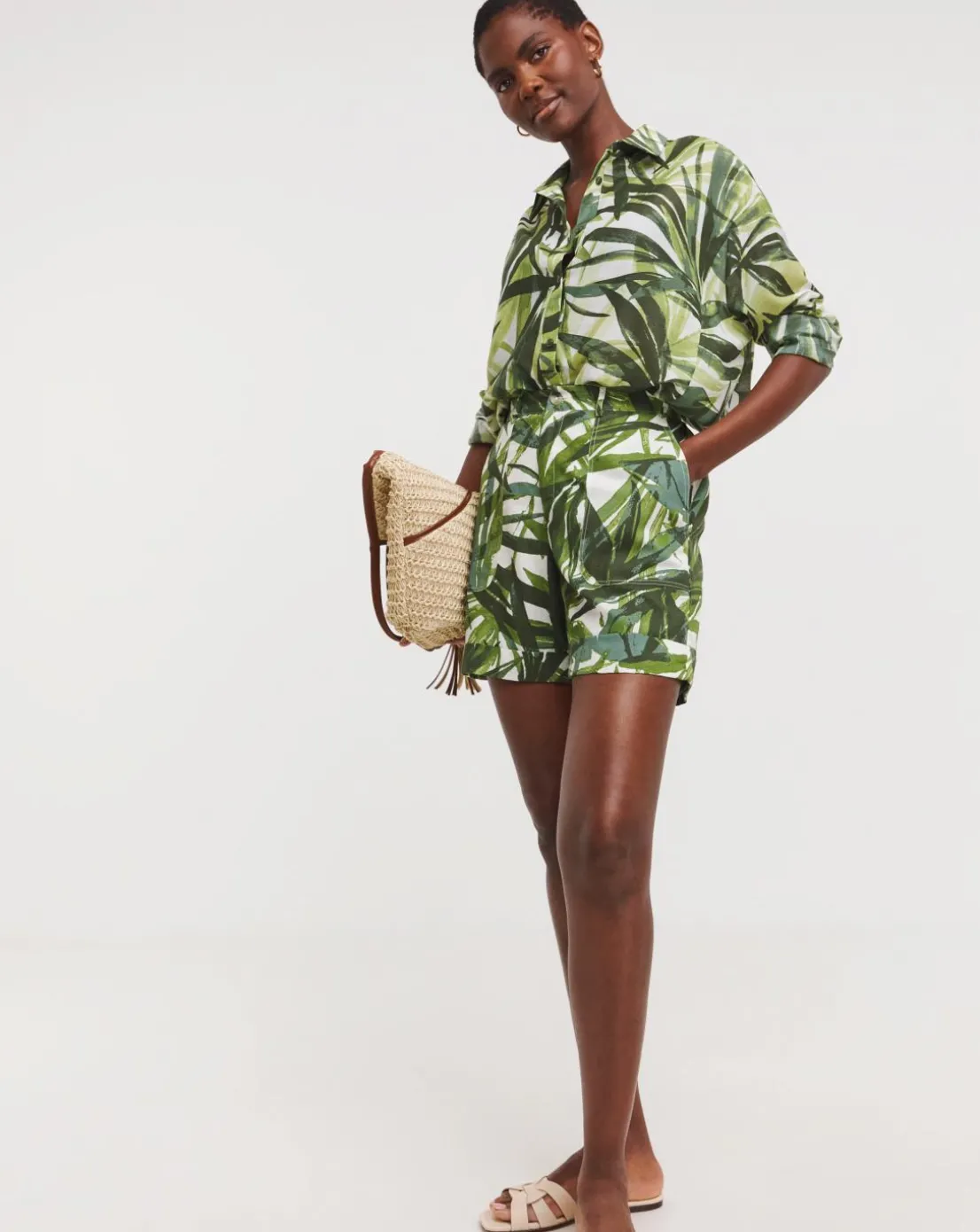 Green Palm Print Bermuda Short