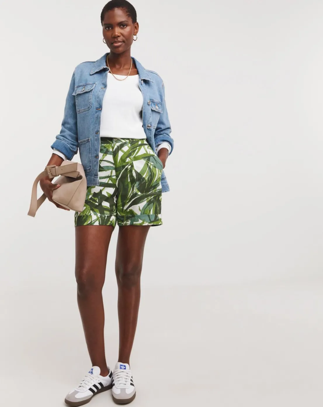 Green Palm Print Bermuda Short