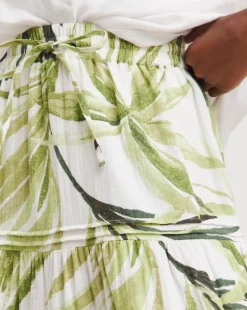 Green Palm Print Cheesecloth Midi Skirt