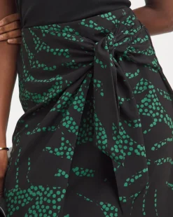 Green Printed Fixed Wrap Skirt