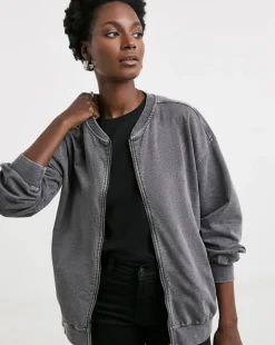 Grey Acid wash Bomber