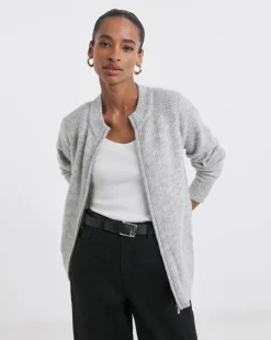 Grey Marl Zip Through Cardigan