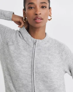 Grey Marl Zip Through Cardigan