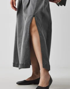 Grey Maxi Pleat Detail Denim Skirt