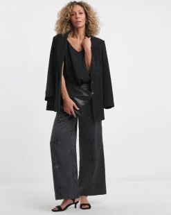 Grey Sequin Spot Satin Trousers