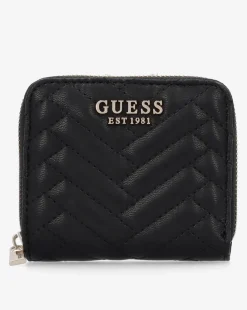 Guess Anning Quilted Black Zip Around Wallet