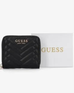 Guess Anning Quilted Black Zip Around Wallet