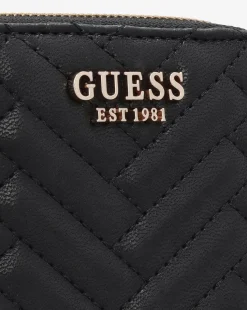 Guess Anning Quilted Black Zip Around Wallet