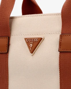 Guess Small Canvas II Natural Cognac Tote Bag