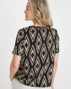 Ikat Print V Neck Short Sleeve Bubble Hem Top