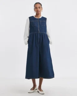 Indigo 1/2 Zip Collar Denim Dress